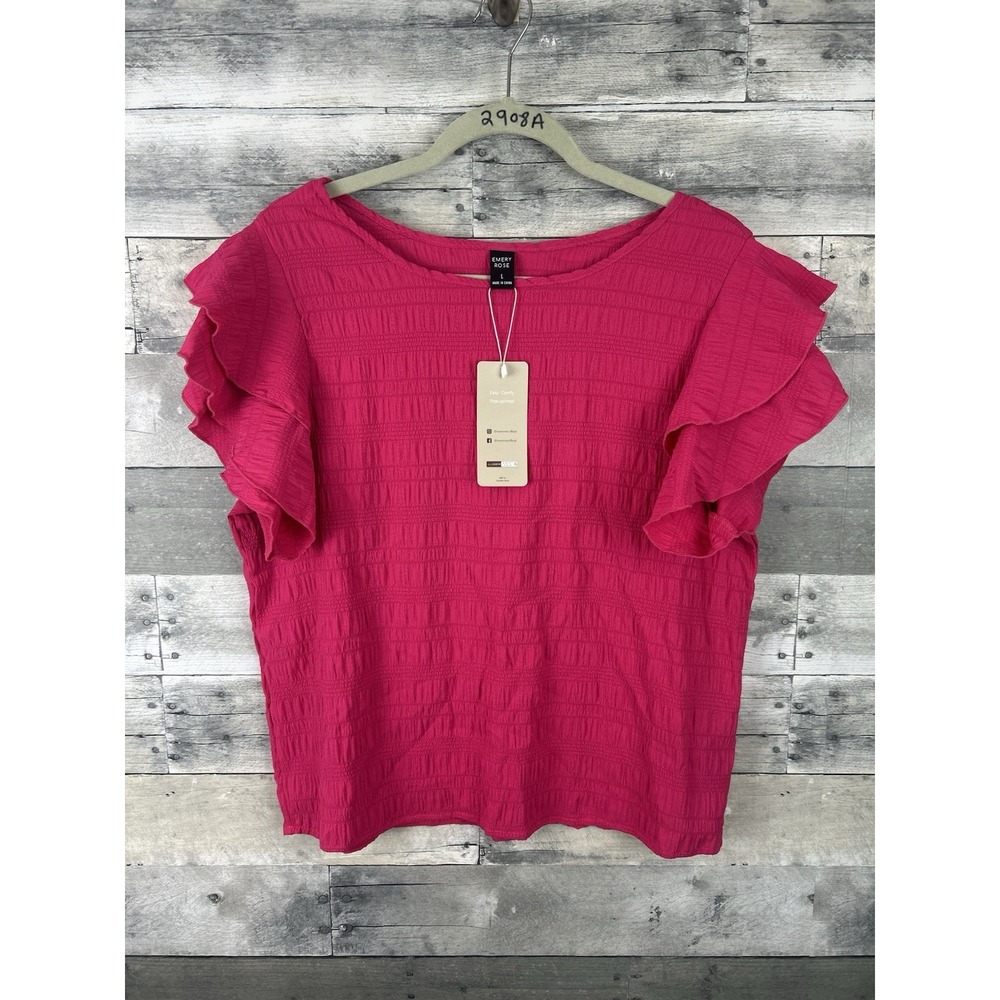 Emery Rose Women's Large Pink Short Sleeve Blouse